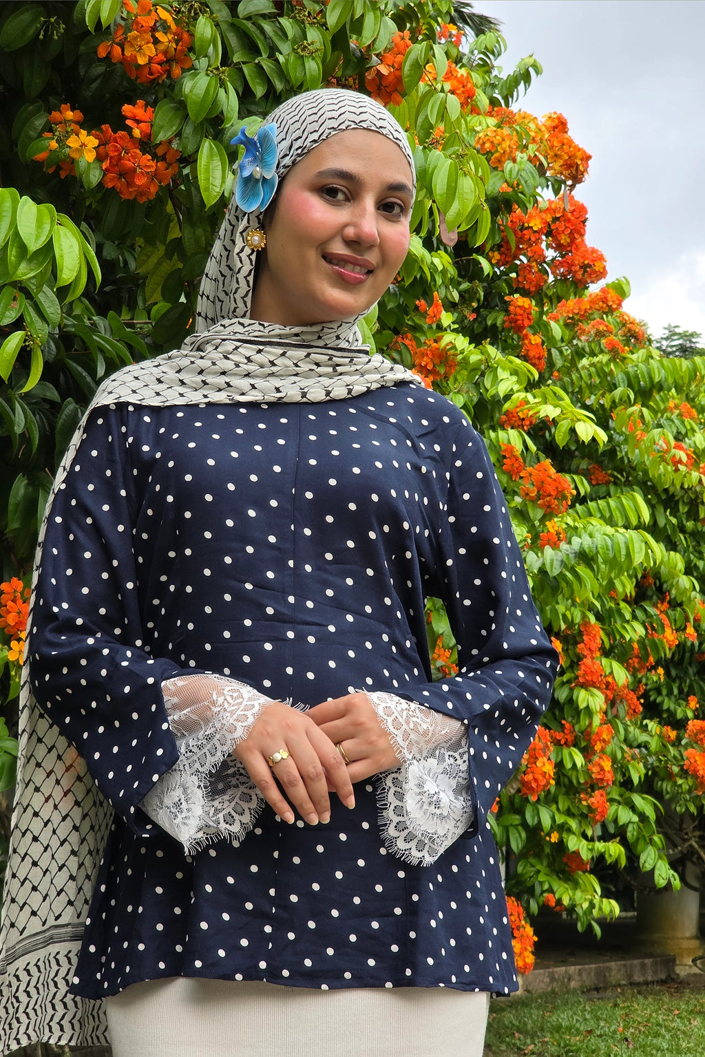 Moti Navy Polka Dot Rayon Top